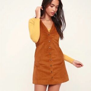 Free People Rolling Thunder Brown Corduroy Cinnamon Jumper Dress XS